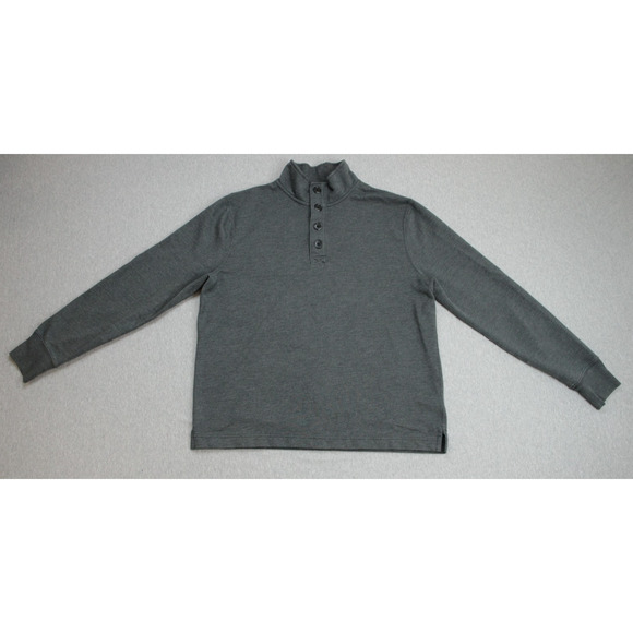 J Crew Sweater Mens M Gray Authentic Fleece Mock Neck 1/4 Button Pullover - Picture 1 of 6